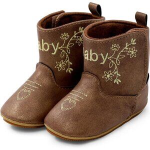 Infant Toddler Embroidered Baby Faux Leather Western Rubber Sole Tassel Booties